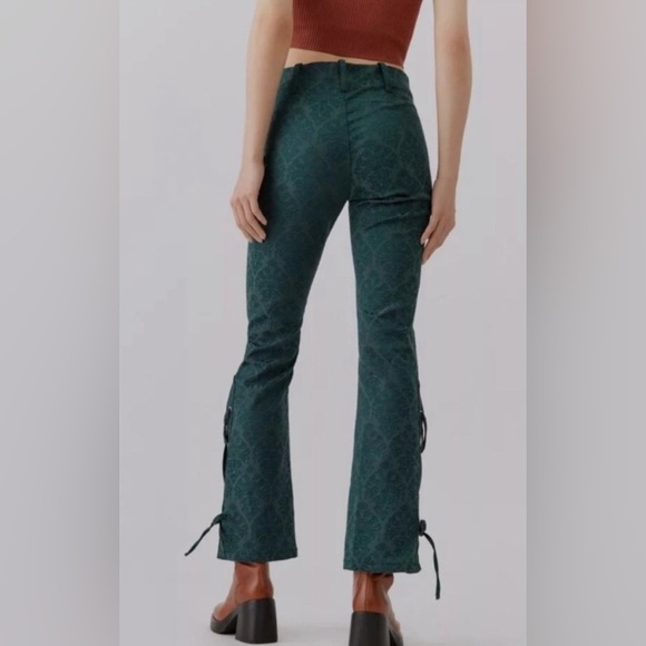 URBAN OUTFITTERS Lace Up dark green Damask print Pants size 4 - Picture 4 of 14